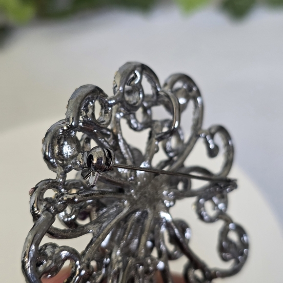 Vintage Silver With Purple Brooch Pin Pendant - Picture 7 of 8